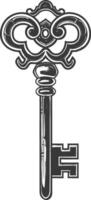 flat key with engraving style black color only vector