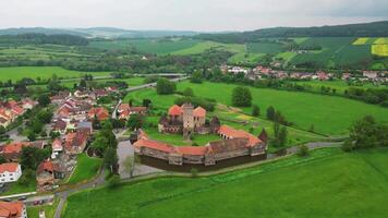 Aerial view of water castle Svihov in Czechia video