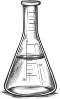 erlenmeyer flask tube laboratory glassware with engraving style black color only vector