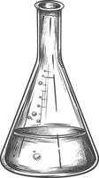 erlenmeyer tube with engraving style black color only vector