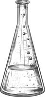 erlenmeyer tube with engraving style black color only vector