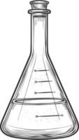 erlenmeyer flask tube laboratory glassware with engraving style black color only vector