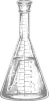 erlenmeyer tube with engraving style black color only vector