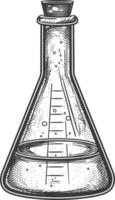 erlenmeyer tube with engraving style black color only vector