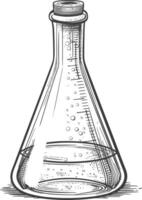 erlenmeyer flask tube laboratory glassware with engraving style black color only vector