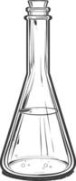 erlenmeyer flask tube laboratory glassware with engraving style black color only vector