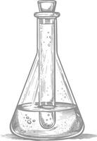 erlenmeyer matraz tubo laboratorio cristalería con grabado estilo negro color solamente vector