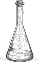 erlenmeyer matraz tubo laboratorio cristalería con grabado estilo negro color solamente vector