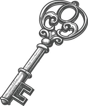 flat key with engraving style black color only vector