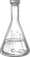 erlenmeyer flask tube laboratory glassware with engraving style black color only vector