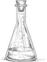 erlenmeyer tube with engraving style black color only vector