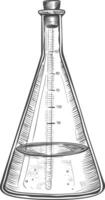 erlenmeyer tube with engraving style black color only vector