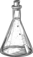 erlenmeyer flask tube laboratory glassware with engraving style black color only vector