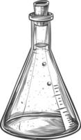 erlenmeyer flask tube laboratory glassware with engraving style black color only vector