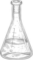 erlenmeyer flask tube laboratory glassware with engraving style black color only vector