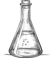 erlenmeyer flask tube laboratory glassware with engraving style black color only vector