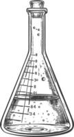 erlenmeyer flask tube laboratory glassware with engraving style black color only vector
