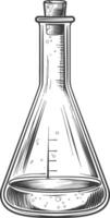 erlenmeyer matraz tubo laboratorio cristalería con grabado estilo negro color solamente vector