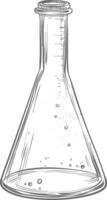 erlenmeyer flask tube laboratory glassware with engraving style black color only vector