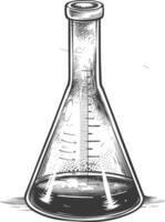 erlenmeyer flask tube laboratory glassware with engraving style black color only vector