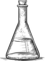 erlenmeyer matraz tubo laboratorio cristalería con grabado estilo negro color solamente vector