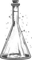 erlenmeyer tube with engraving style black color only vector
