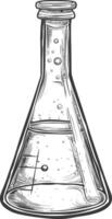 erlenmeyer flask tube laboratory glassware with engraving style black color only vector