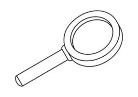 Hand drawn cute outline illustration magnifying glass. Flat searching optical tool sticker in line art doodle style. Discover or explore icon. Searching for opportunity. Data analysis. Isolated vector