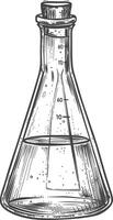 erlenmeyer flask tube laboratory glassware with engraving style black color only vector