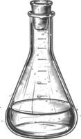 erlenmeyer flask tube laboratory glassware with engraving style black color only vector