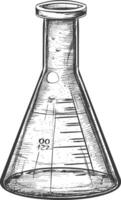 erlenmeyer tube with engraving style black color only vector