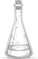 erlenmeyer flask tube laboratory glassware with engraving style black color only vector