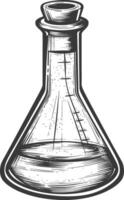 erlenmeyer flask tube laboratory glassware with engraving style black color only vector