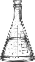 erlenmeyer tube with engraving style black color only vector