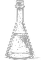 erlenmeyer tube with engraving style black color only vector