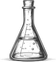 erlenmeyer matraz tubo laboratorio cristalería con grabado estilo negro color solamente vector