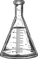 erlenmeyer tube with engraving style black color only vector