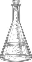 erlenmeyer flask tube laboratory glassware with engraving style black color only vector