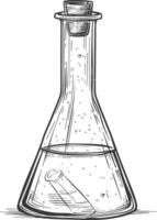 erlenmeyer matraz tubo laboratorio cristalería con grabado estilo negro color solamente vector