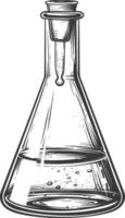 erlenmeyer flask tube laboratory glassware with engraving style black color only vector