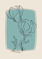 Magnolia blooming branch sketch illustration. Botanical art in engraving style. Greeting card vector