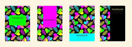 Set of cover designs for notebook, notepad, book, catalog with many hearts.Template for girl and school in colorful design. Vertical format A4,A5. vector