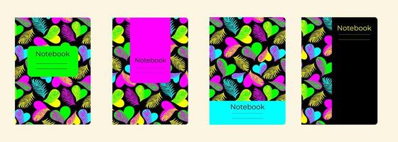 Set of cover designs for notebook, notepad, book, catalog with many hearts.Template for girl and school in colorful design. Vertical format A4,A5. vector