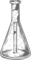 erlenmeyer tubo con grabado estilo negro color solamente vector