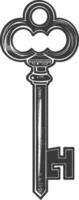 flat key with engraving style black color only vector