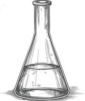 erlenmeyer matraz tubo laboratorio cristalería con grabado estilo negro color solamente vector