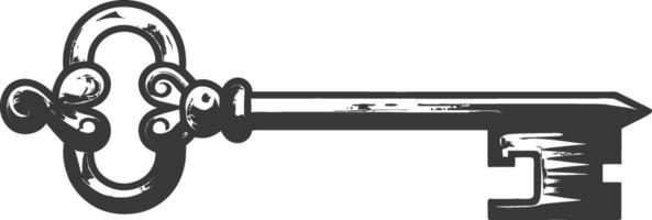 flat key with engraving style black color only vector