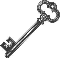 flat key with engraving style black color only vector