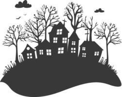 silhouette village atmosphere black color only vector