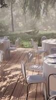 Street cafe with empty tables and chairs video